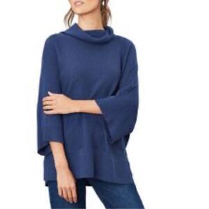 NWT Joules Knitwear Vanna Cowl Neck Ribbed Poncho in Bluemarl Women’s Size 14